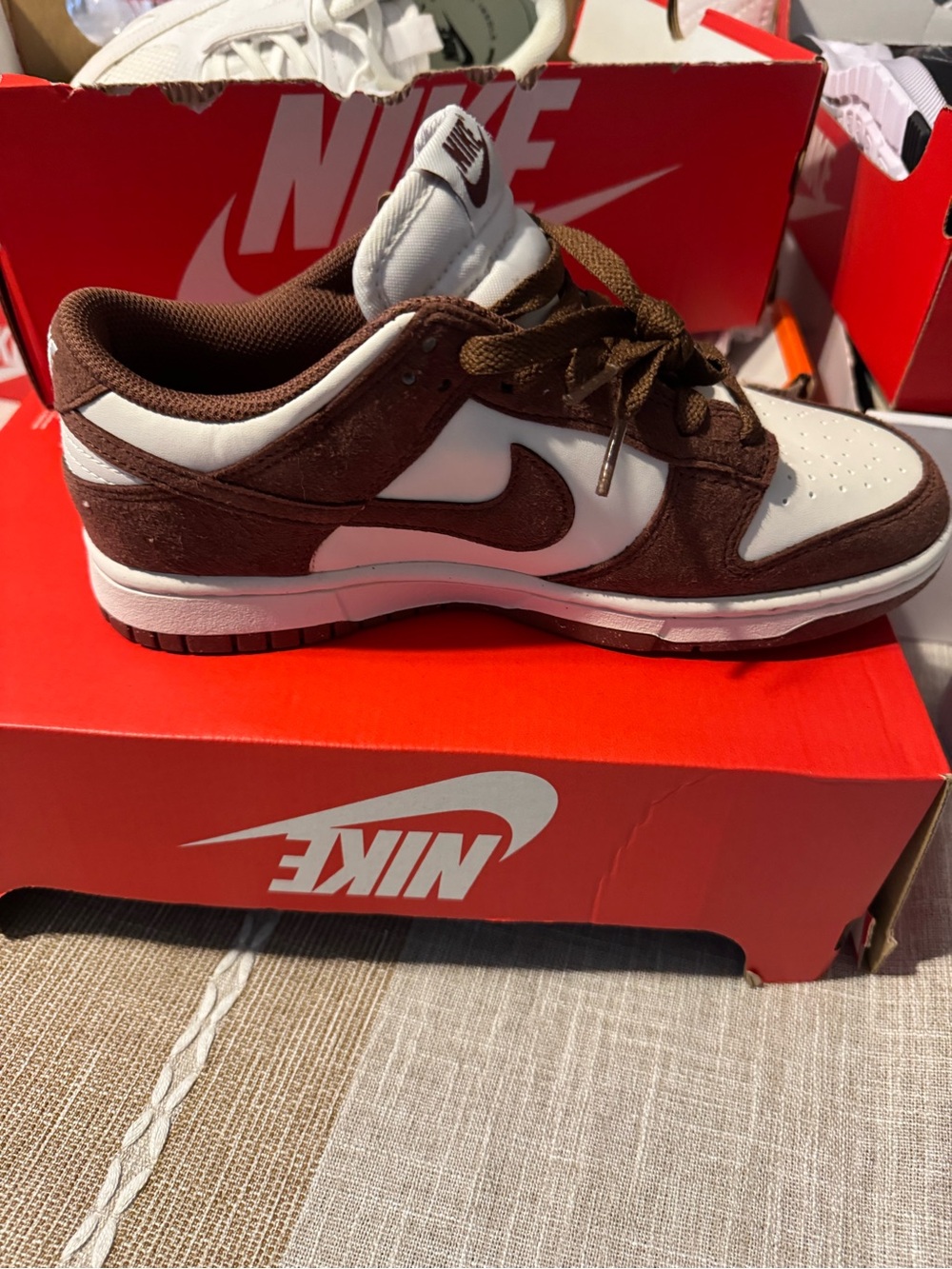 Nike Brown and White Dunk Low Athletic Sneakers